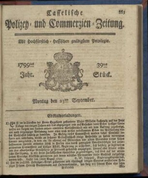 39tes Stueck, Montag den 23ten September 1799