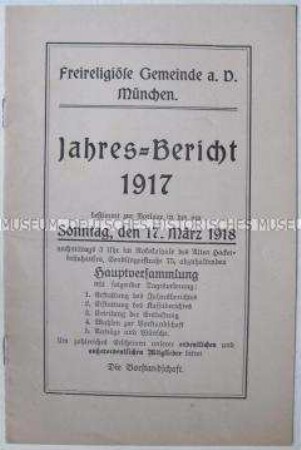 Sonderdruck mit dem Jahresbericht der freireligiösen Gemeinde München