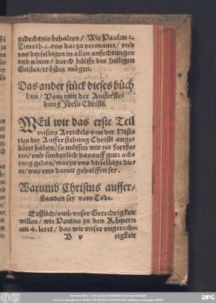 Das ander Stück dieses büchlins/ Vom nutz der Aufferstehung Jhesu Christi.