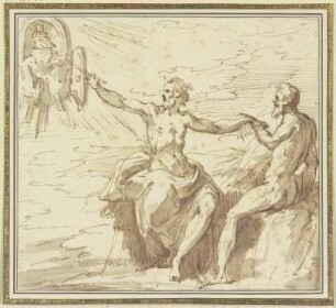 Prometheus holt das Feuer vom Sonnenwagen und belebt den Menschen