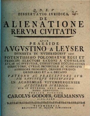 Dissertatio ivridica de alienatione rervm civitatis
