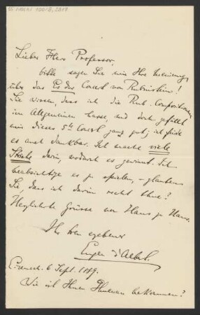 Brief an Karl Klindworth : 06.09.1889