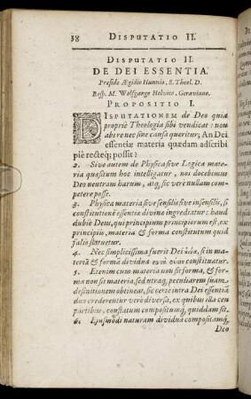 Disputatio II. De Dei Essentia.
