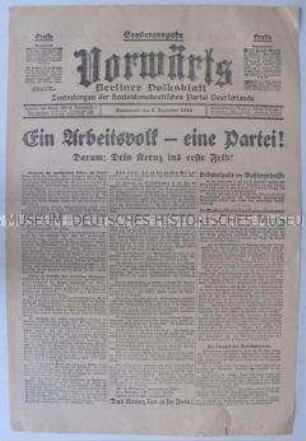 Sonderausgabe des "Vorwärts" zur Reichstagswahl 1924