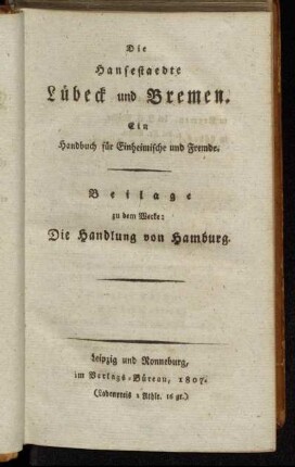 Zehenter Theil, Lübeck und Bremen enthaltend.