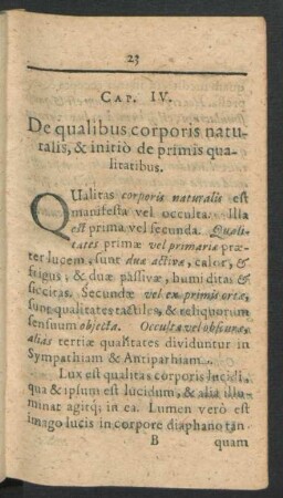 Cap. IV. De qualibus corporis naturalis, & initio de primis qualitatibus.