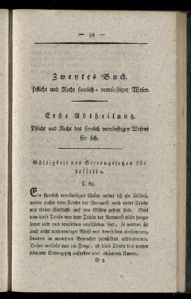 Zweytes Buch. Pflicht und Recht sinnlich-vernünftiger Wesen.