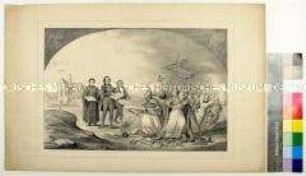 Karikatur auf katholische Kirche und freireligiöse Bewegung - Robert Blum, Johannes Ronge und Johannes Czerski trotzen dem Dogmatismus der katholischen Geistlichkeit durch Gründung der Deutschkatholischen Gemeinde