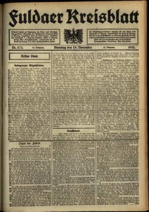 Erste Ausgabe vom Dienstag, den 29. November 1910.