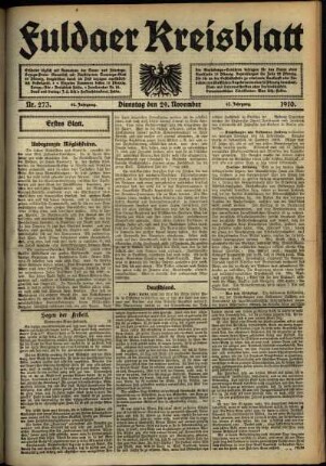 Erste Ausgabe vom Dienstag, den 29. November 1910.