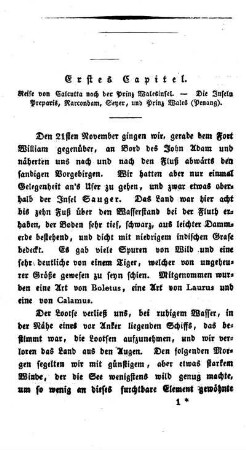 Erstes Capitel - Reise von Calcutta nach der Prinz Walesinsel. - Die Inseln Preparis, Narcondam, Seyer, und Prinz Wales (Penang).