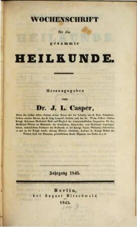 Wochenschrift für die gesammte Heilkunde. 1845, 1845