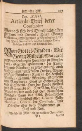Cap. XXII. Articuls-Brief derer Constabler: ...