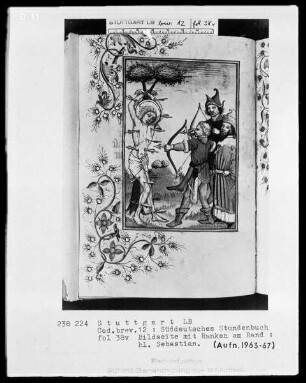 Deutsches Gebetbuch (Waldburg-Gebetbuch) — Heiliger Sebastian, Folio 38verso