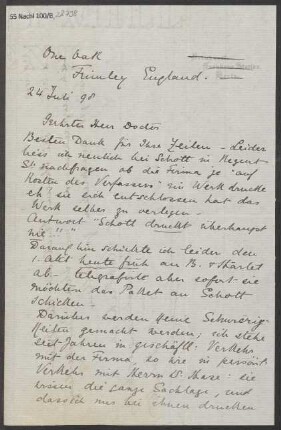 Brief an B. Schott's Söhne : 24.07.1898