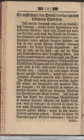 Er mißbilliget den Dienst Confucii an den bekehrten Chinesern