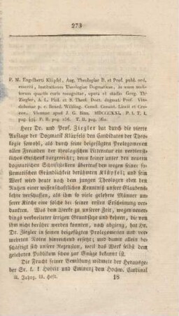 273-298 "Instituiones Theologiae Dogmaticae" von Engelbert Klüpfel