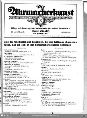 Liste der Fabrikanten und Grossisten, die eine Erklärung abgegeben haben, daß sie sich an der Gemeinschaftsreklame beteiligen