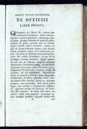 Marci Tullii Ciceronis De Officiis Liber Primus