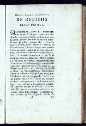Marci Tullii Ciceronis De Officiis Liber Primus