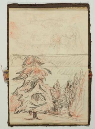 Sitzende Figur und Waldstudie