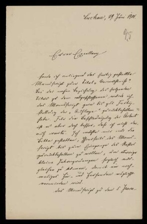 95: Brief von Friedrich Ritgen an Gottlieb Planck, Luckau (Landkreis Dahme-Spreewald), 29.6.1900