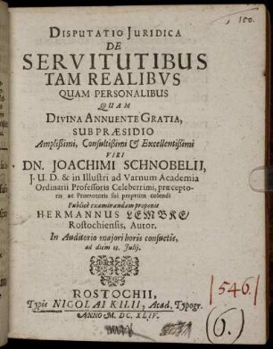 Disputatio Iuridica De Servitutibus Tam Realibus Quam Personalibus