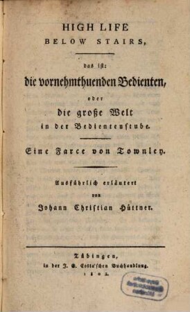 High life below Stairs : A farce, 2. Erläuterung. - 1802