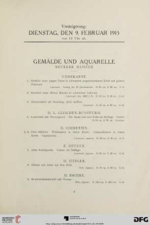 Gemälde und Aquarelle neuerer Meister (Nr. 1-202)