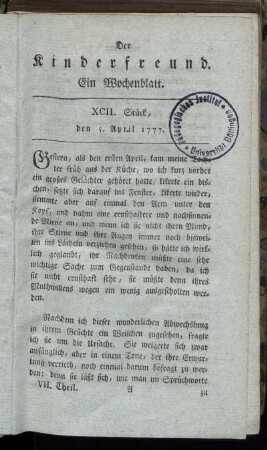 XCII. Stück, den 5. April 1777