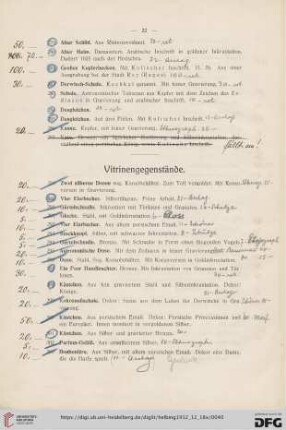 Vitrinengegenstände (Nr. 288-334)