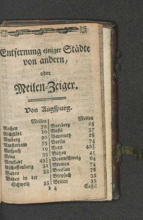 Entfernung einiger Städte von andern, oder Meilen - Zeiger.