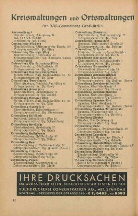 Kreiswaltungen und Ortswaltungen der DAF-Gauwaltung Groß-Berlin