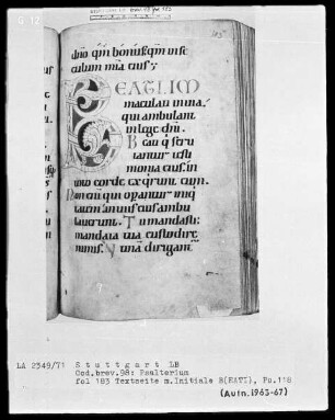 Psalterium - Hymnar (Benediktinerhandschrift) — Initiale B (eati), Folio 183recto