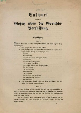Entwurf zu einem Gesetz über die Gerichts-Verfassung