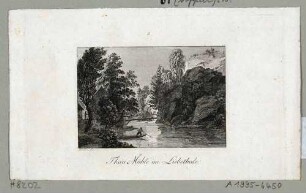 Erste Ansicht der Thaumühle an der Wesenitz im Liebethaler Grund bei Lohmen in der Sächsischen Schweiz, aus Brückners Pitoreskischen Reisen um 1800