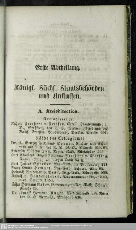 Erste Abtheilung. Königl. Sächs. Staatsbeörden und Anstalten
