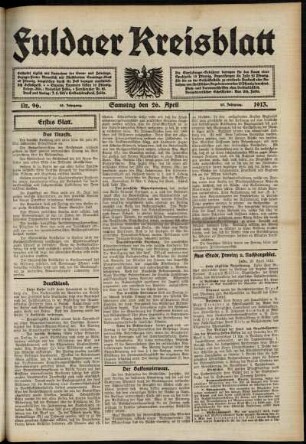 Erste Ausgabe vom Samstag, den 26. April 1913.