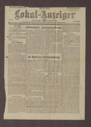 "Wie es kam. Eine Feststellung zum 9. November 1918", in: Berliner Lokal-Anzeiger