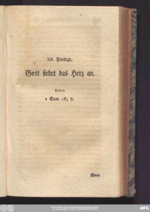 XII. Predigt. Gott siehet das Herz an. Ueber 1 Sam. 16, 7.
