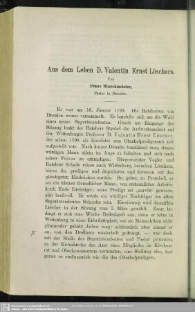 Aus dem Leben D. Valentin Ernst Löschers