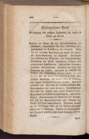 Siebenzehnter Brief. Fortsetzung des jetzigen Zustandes der ècole de Santé zu Paris