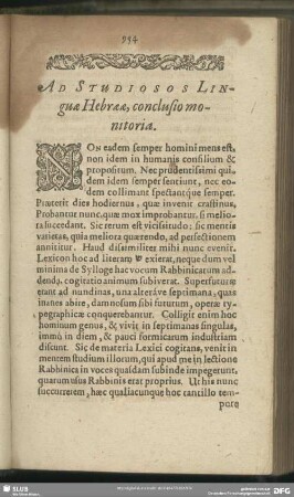 Ad Studiosos Linguae Hebraeae, conclusio monitoria