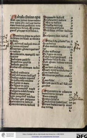 Tabula huius opusculi que continet duos numeros quorum prior indicat numerum sermonum...