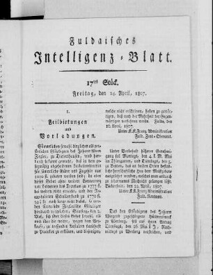 17tes Stück, Ausgabe vom 24. April, 1807