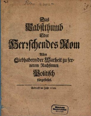Das Papstthum oder Herrschendes Rom