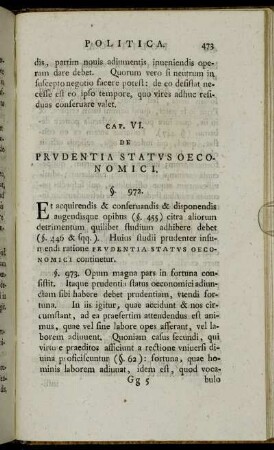 Cap. VI. De Prudentia Status Oeconomici