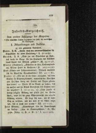 Inhalts-Verzeichnis zum zweiten Jahrgange des Magazins