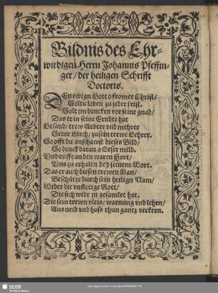 Bildnis des Ehrwirdigen Herrn Johannis Pfeffinger, der heiligen Schrifft Doctoris