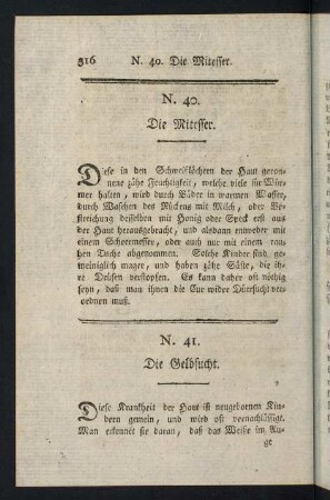 316-336, N. 40. Die Mitesser. - N. 46. Geschwulst der Beine und der Geschlechtstheile.